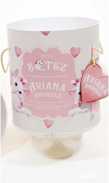 Trusou de botez roz brodat inspirat din desenul animat Pisicile Aristocrate cu pisica Marie 1